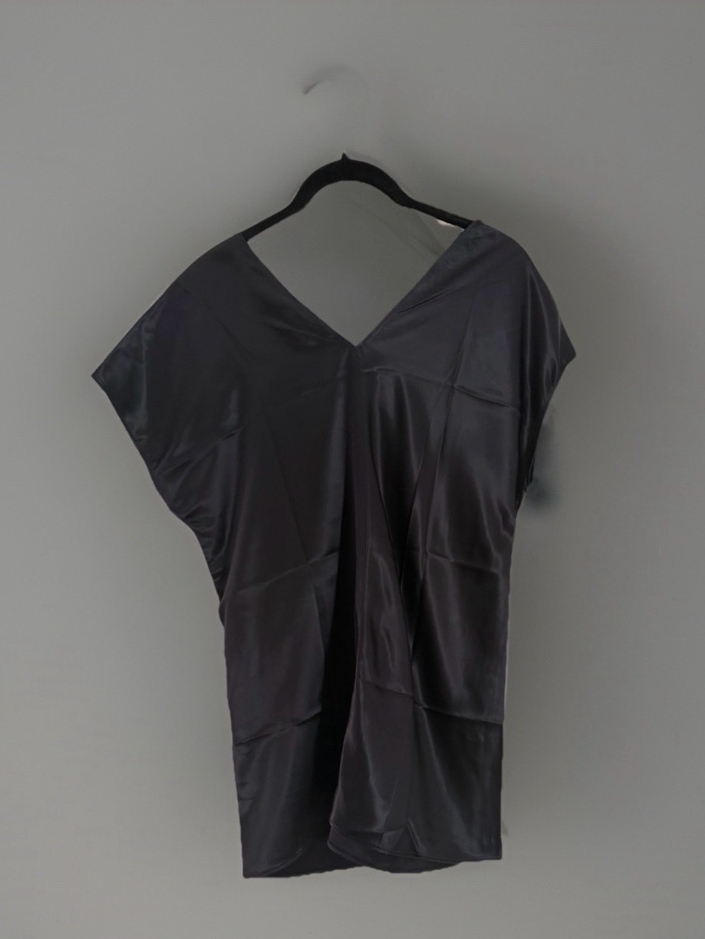 Helmut Lang Black Liquid Satin Tunic Top Minimalist Asymmetric $320 NWT Size 4 - Picture 6 of 6